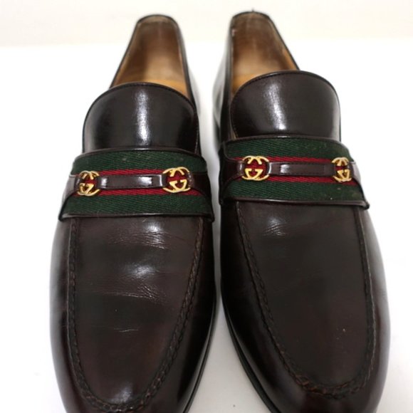 Gucci Vintage GG Web Loafers Dark Brown Leather main image 5